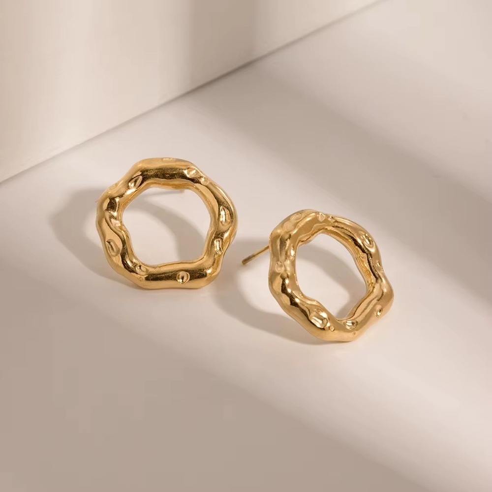 18K Gold Plated Round Textured Stud Earrings